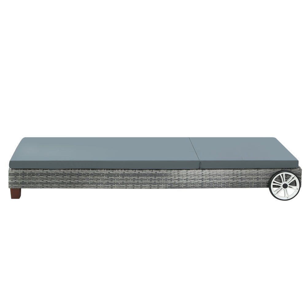 Sun Lounge Wicker Lounger Day Bed Wheel Patio Outdoor Furniture Grey