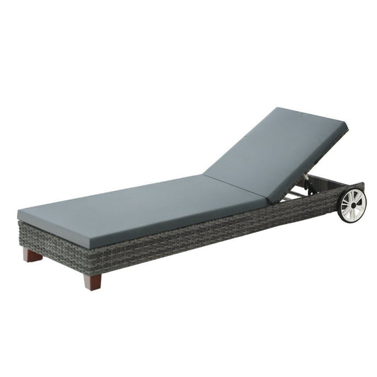 Sun Lounge Wicker Lounger Day Bed Wheel Patio Outdoor Furniture Grey