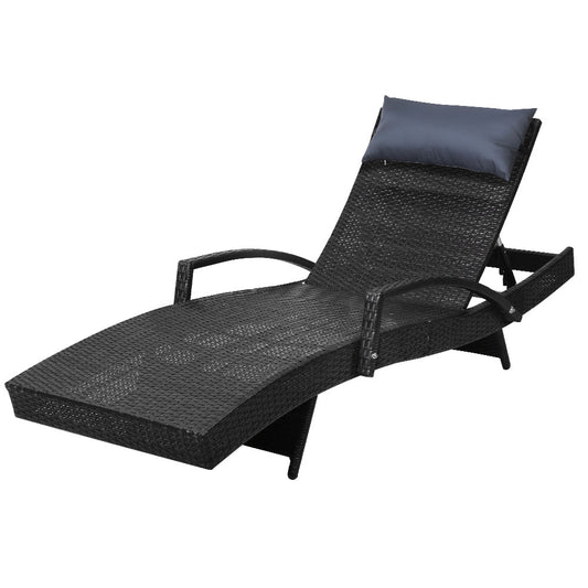 Sun Lounge Outdoor Furniture Lounger Beach with Armrest Black