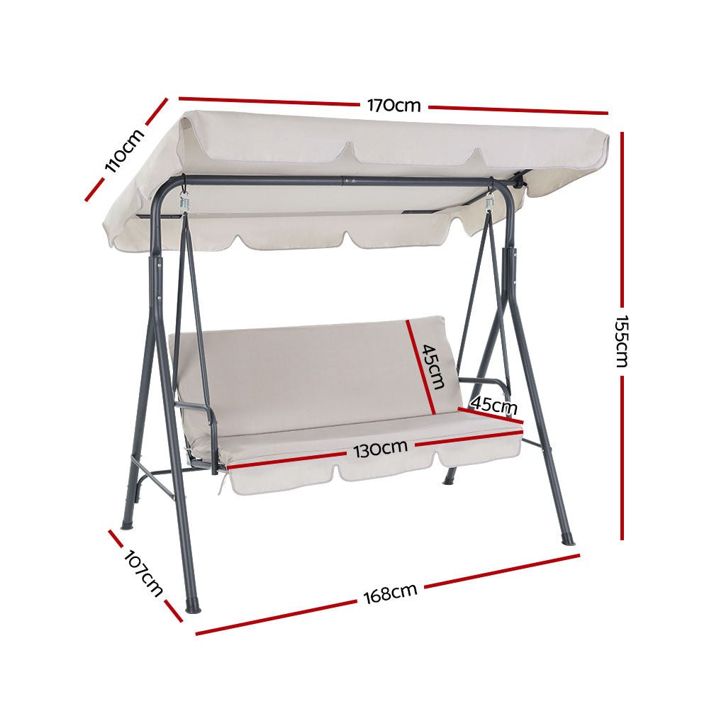 Swing Seat Gardeon Outdoor Swing Chair Canopy 3 Seat Beige