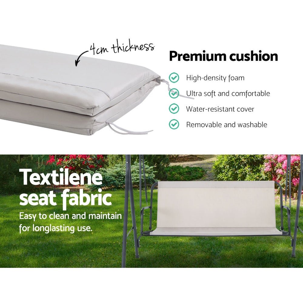 Swing Seat Gardeon Outdoor Swing Chair Canopy 3 Seat Beige