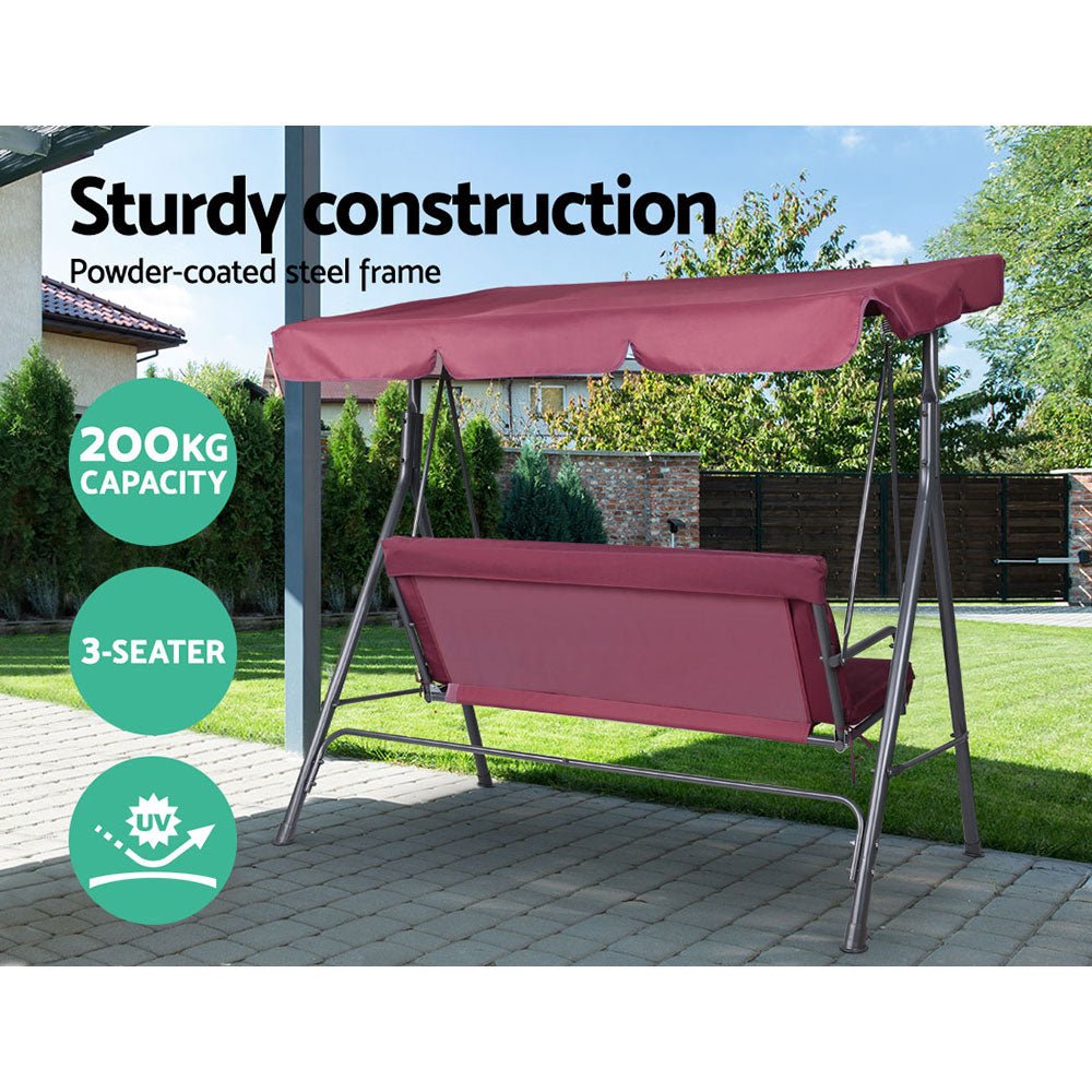 Swing Seat Gardeon Outdoor Swing Chair Canopy 3 Seat Beige Red