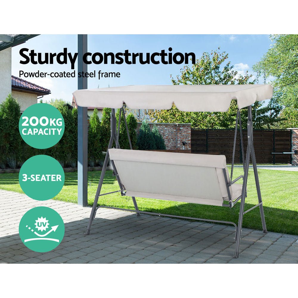 Swing Seat Gardeon Outdoor Swing Chair Canopy 3 Seat Beige