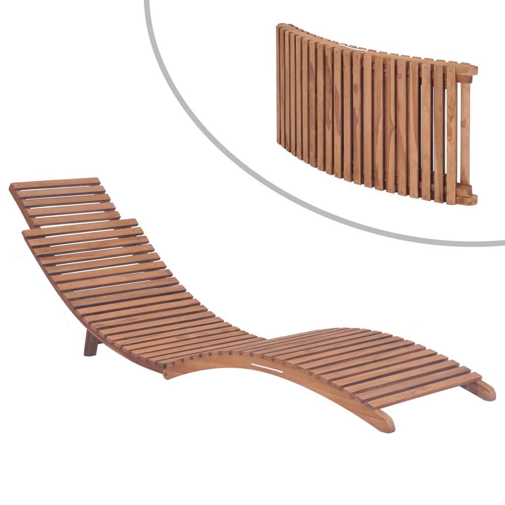 Sun Lounge with Cushion | Curved Design | Solid Teak Wood | Grey or Cream Cushion