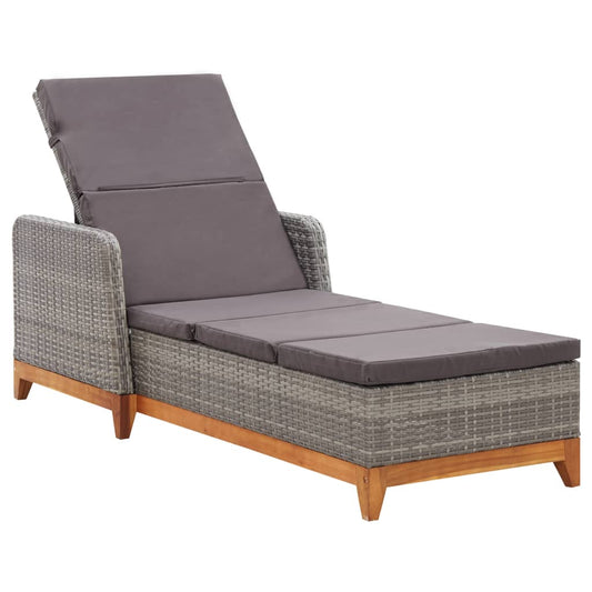 Sun Lounger Bed | Poly Rattan And Acacia Wood | Grey or Black