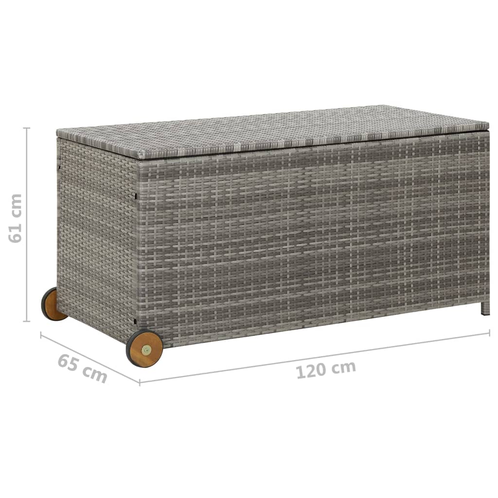 Weatherproof Garden Storage Box (120X65X61cm) | Durable Rattan with Wheels & Waterproof Liner | Grey or Black