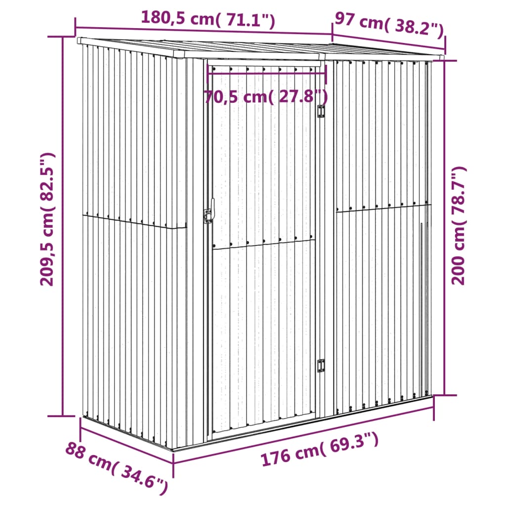 Garden Shed 180.5X97X209.5 Cm Galvanised Steel