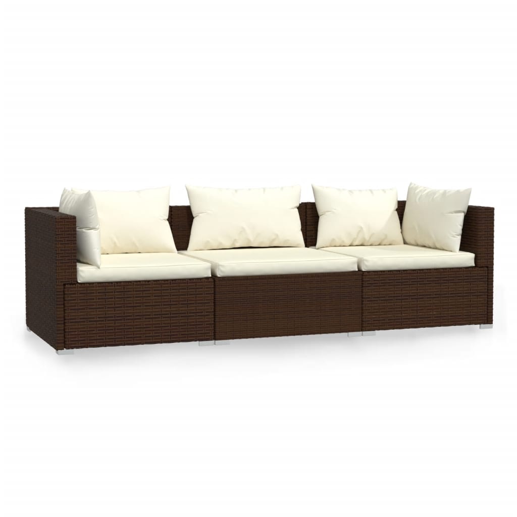 Outdoor Lounge | 3 Seater Sofa With Cream Cushions | Brown & Cream