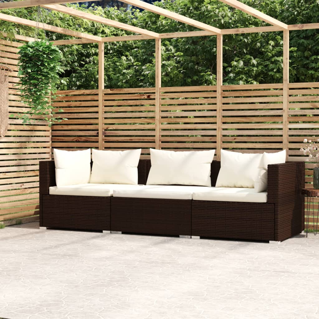 Outdoor Lounge | 3 Seater Sofa With Cream Cushions | Brown & Cream