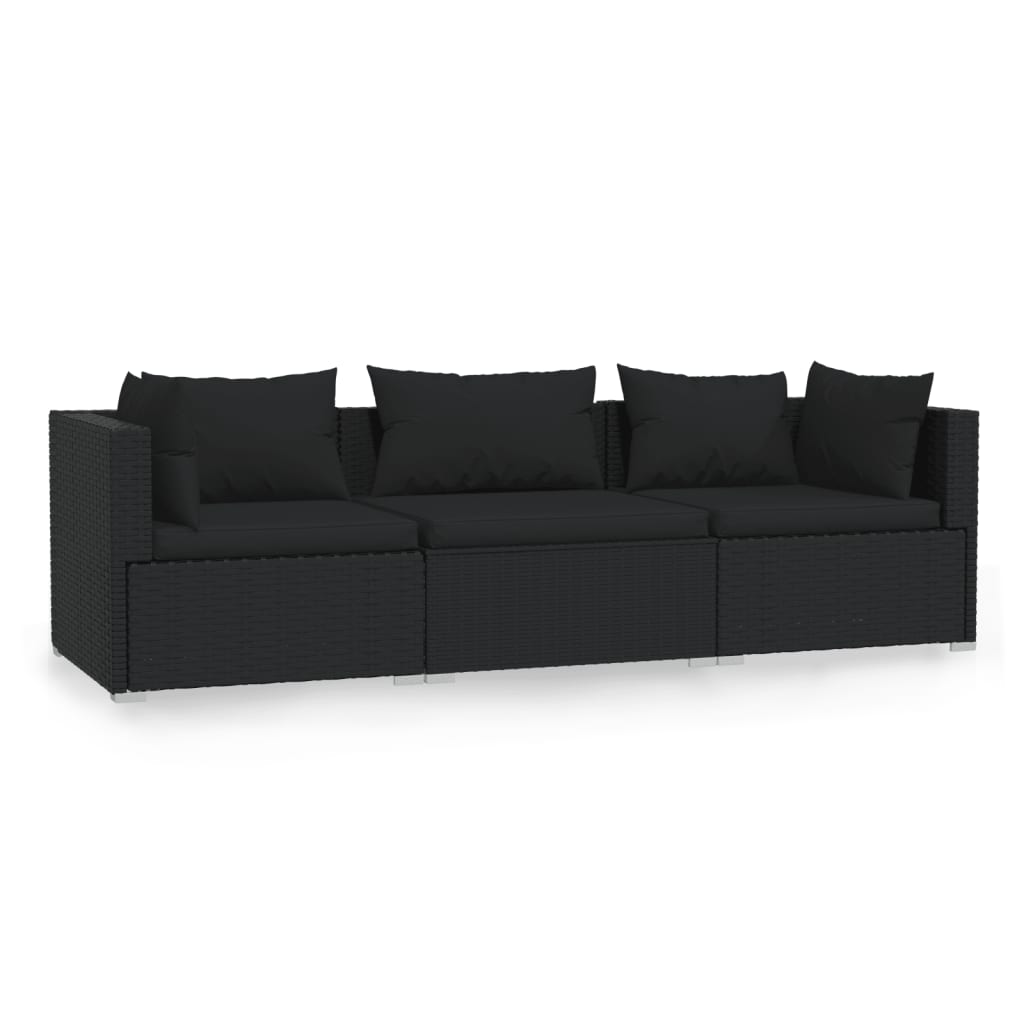 Outdoor Lounge | 3 Seater Sofa With Black Cushions | Black