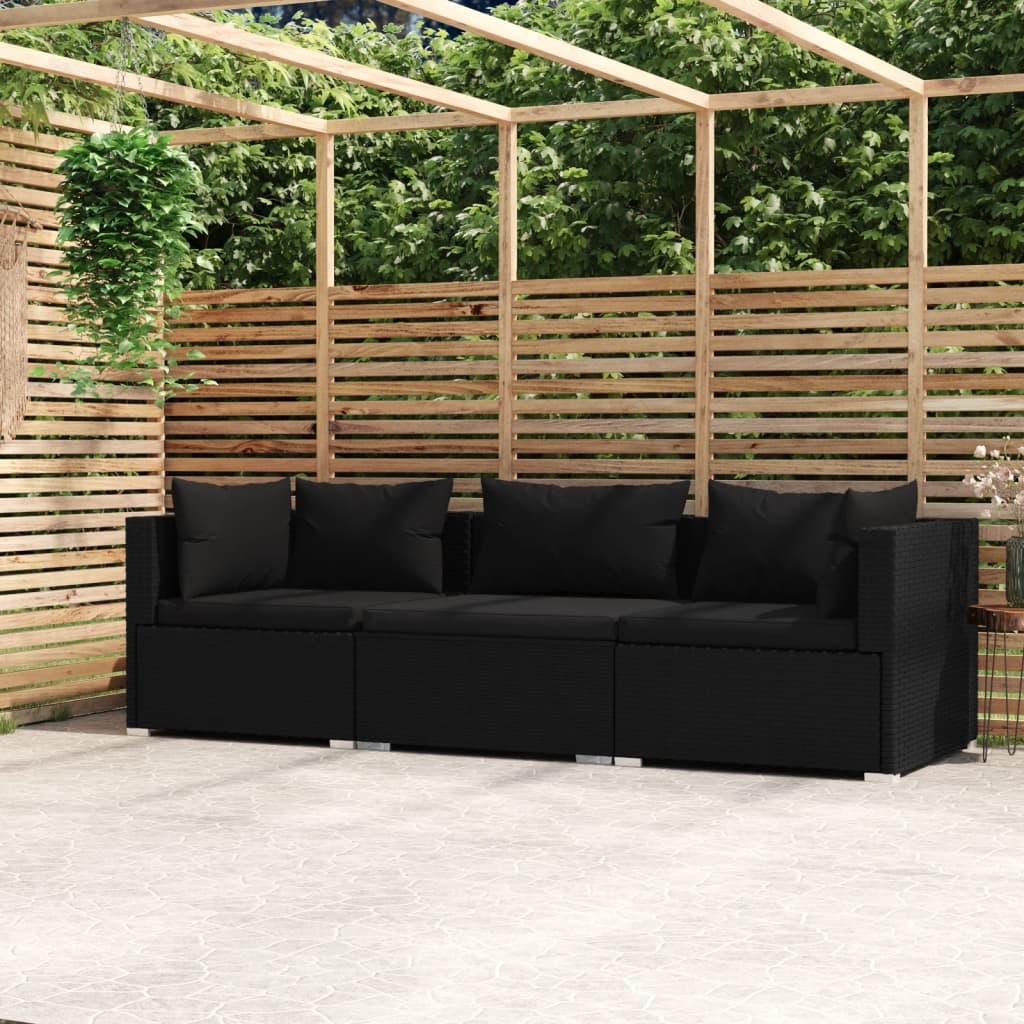 Outdoor Lounge | 3 Seater Sofa With Black Cushions | Black