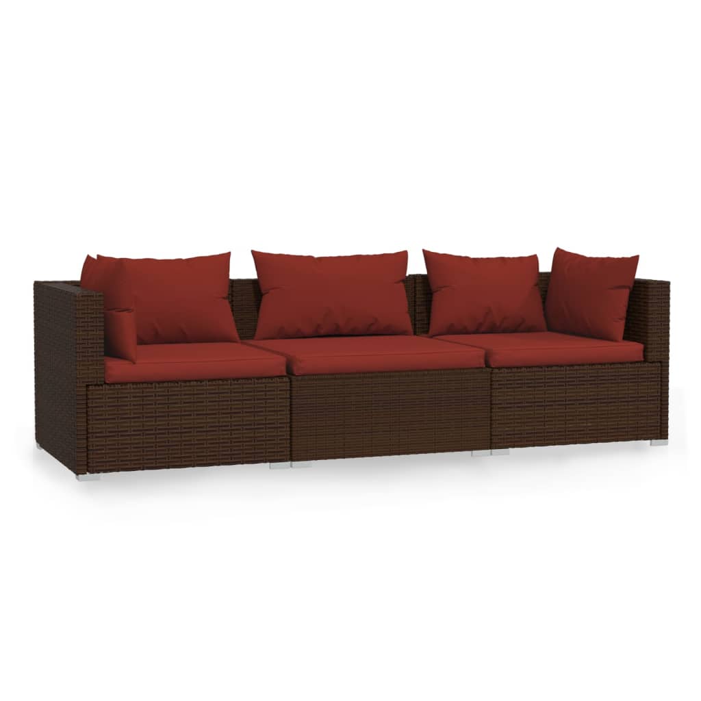 Outdoor Lounge | 3 Seater Sofa With Red Cushions | Brown & Red