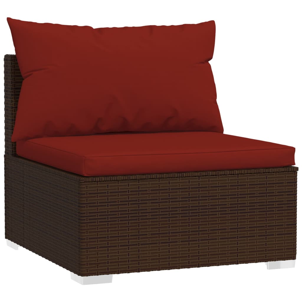 Outdoor Lounge | 3 Seater Sofa With Red Cushions | Brown & Red