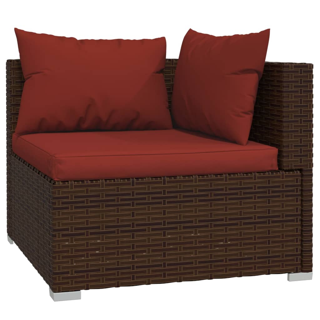 Outdoor Lounge | 3 Seater Sofa With Red Cushions | Brown & Red