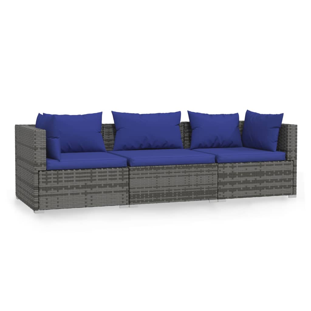 Outdoor Lounge | 3 Seater Sofa With Blue Cushions | Grey & Blue