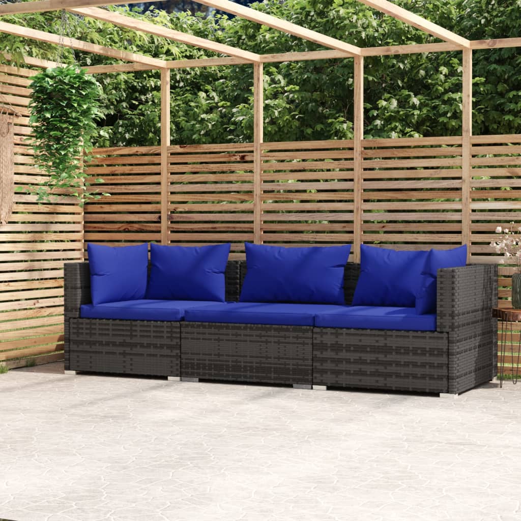 Outdoor Lounge | 3 Seater Sofa With Blue Cushions | Grey & Blue