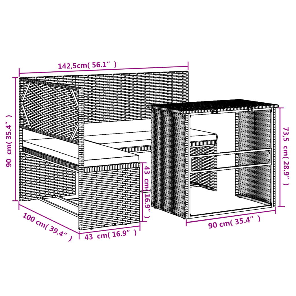 Small Dining Setting | Perfect for Small Spaces | Folding Table | Grey, Brown or Black