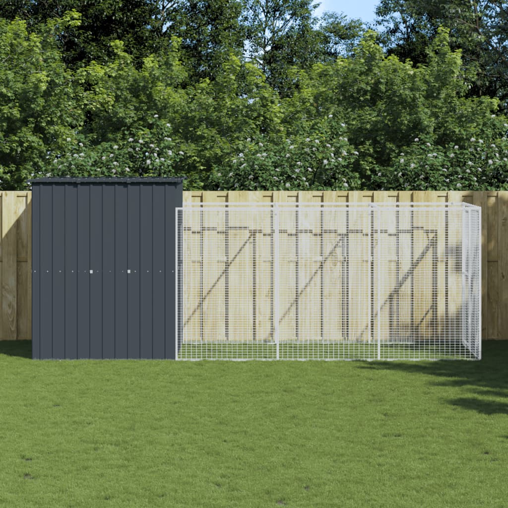 Dog House With Run Galvanised Steel