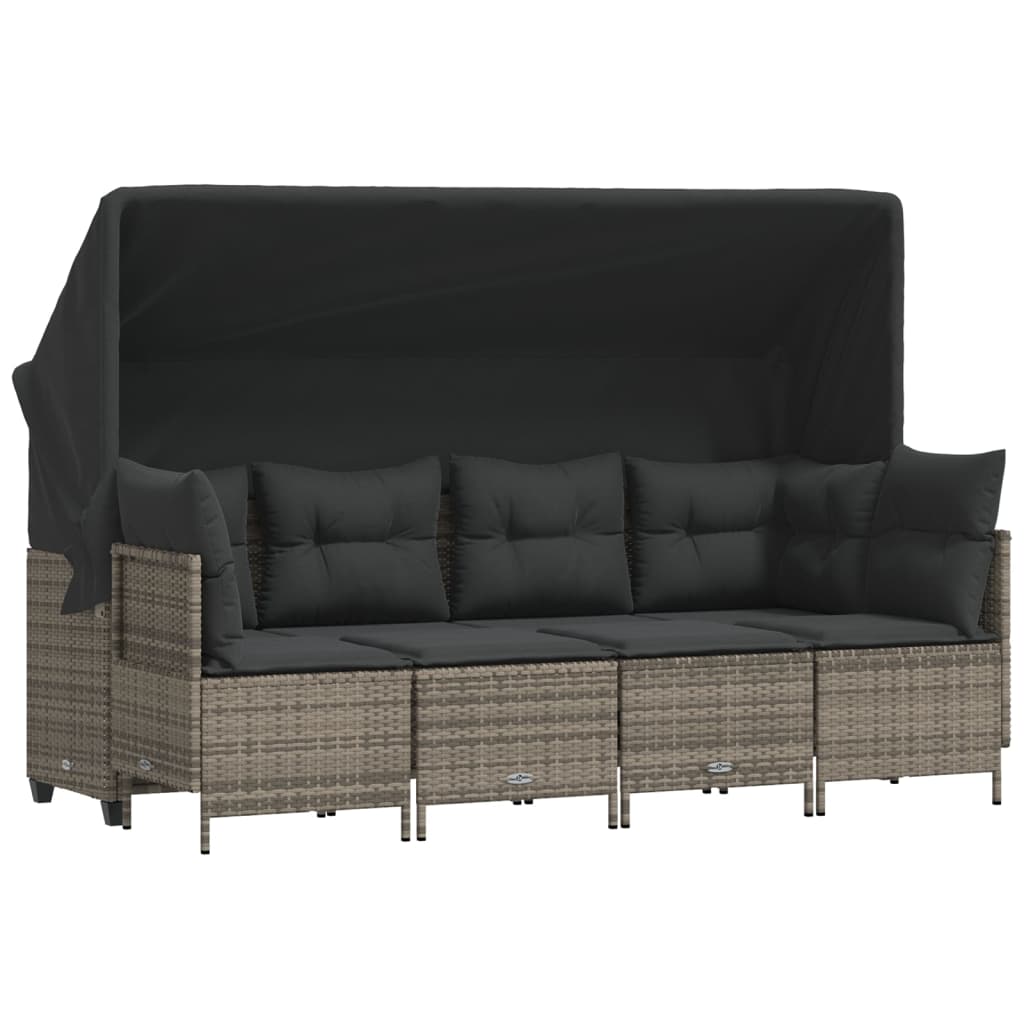 Outdoor Daybed | Sofa with Canopy | Sofa, 2 Chairs & 2 Stools | Grey