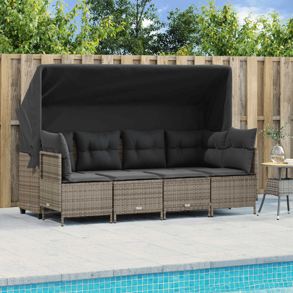 Outdoor Daybed | Sofa with Canopy | Sofa, 2 Chairs & 2 Stools | Grey