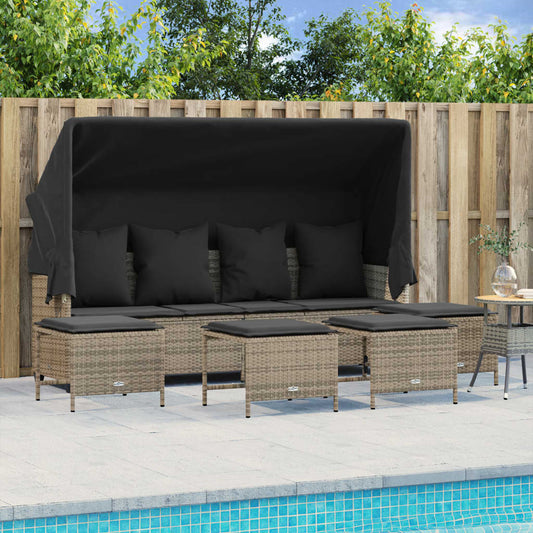 Outdoor Daybed | Garden Sofa Set with Canopy | Sofa and 4 Stools | Grey