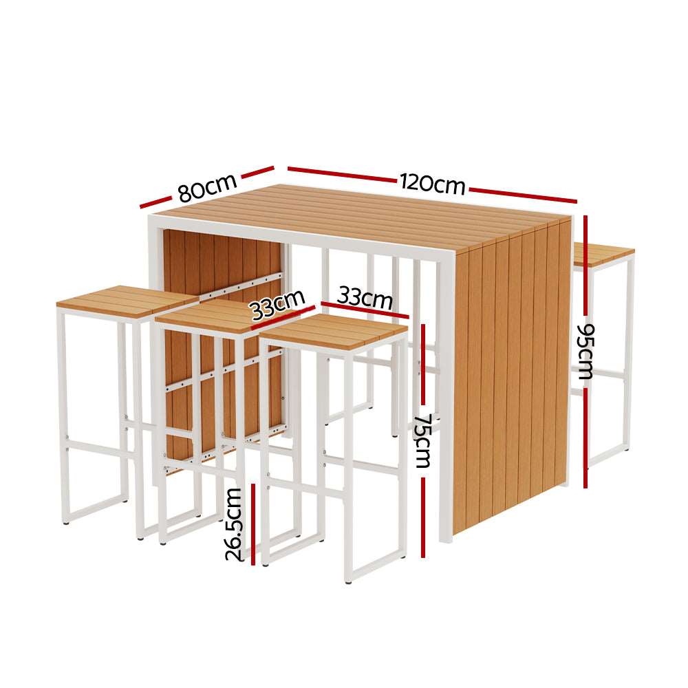 Bar Table Setting for 6 | Engineered Wood Table and 6 Stools | White ...