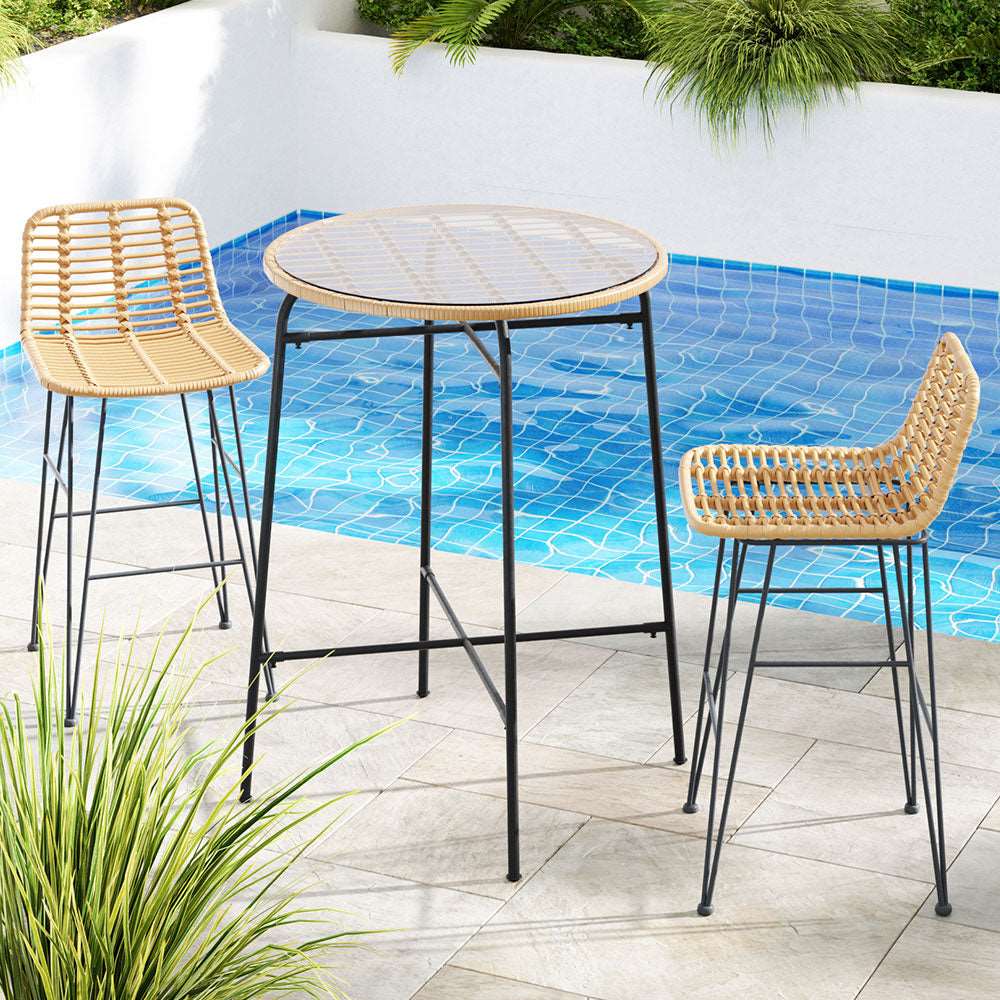 Bar Table and Chairs Outdoor High Table Natural Black