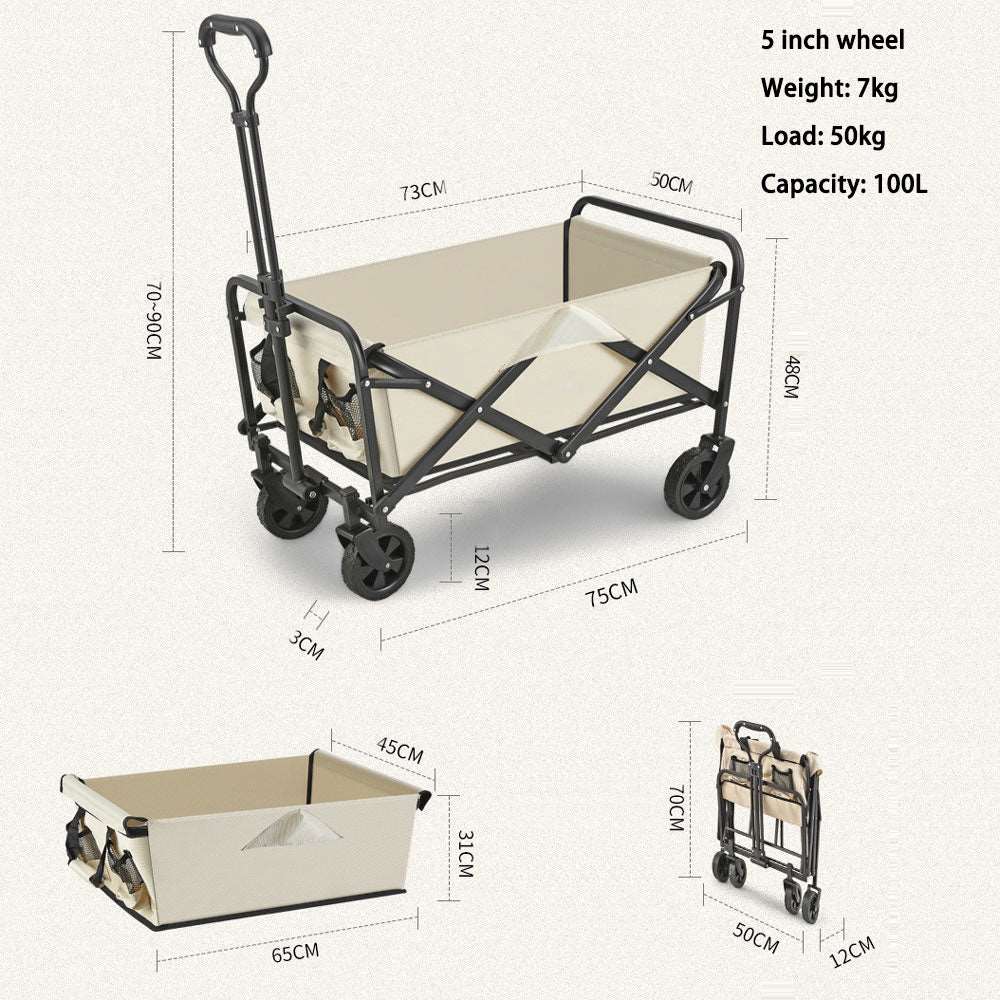 Beach Trolley Garden Cart Folding Wagon Trolley 5 Inch Wheel Black