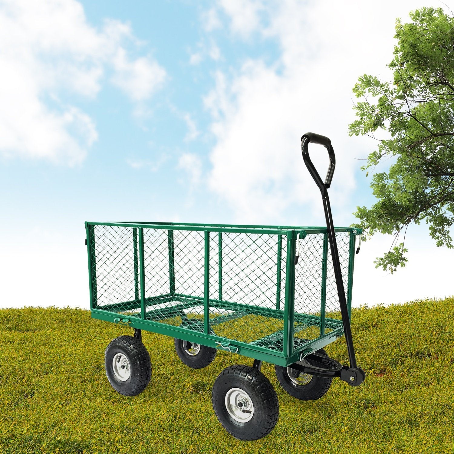 Garden Cart Beach Trolley 300kg Wallaroo Steel Mesh Deep Sides - Green