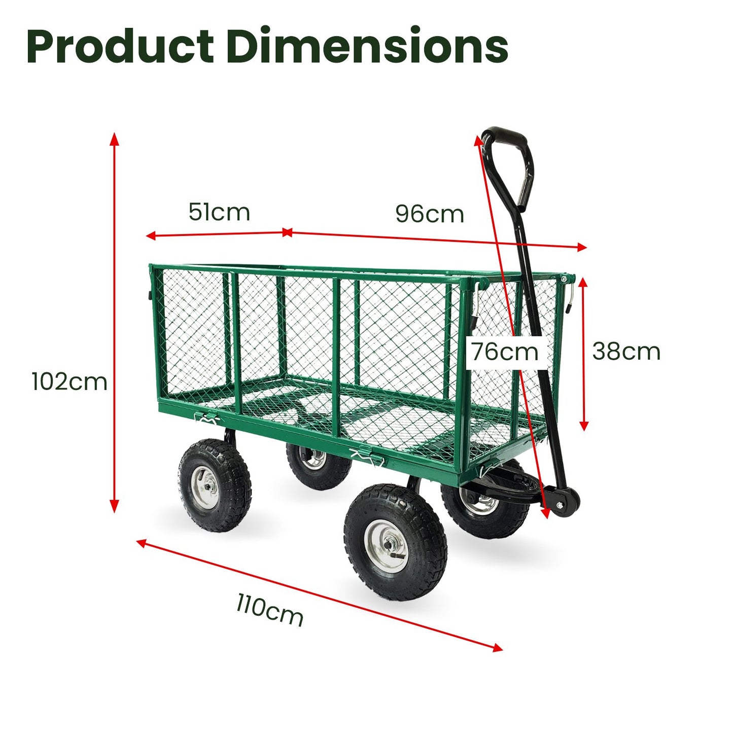 Garden Cart Beach Trolley 300kg Wallaroo Steel Mesh Deep Sides - Green