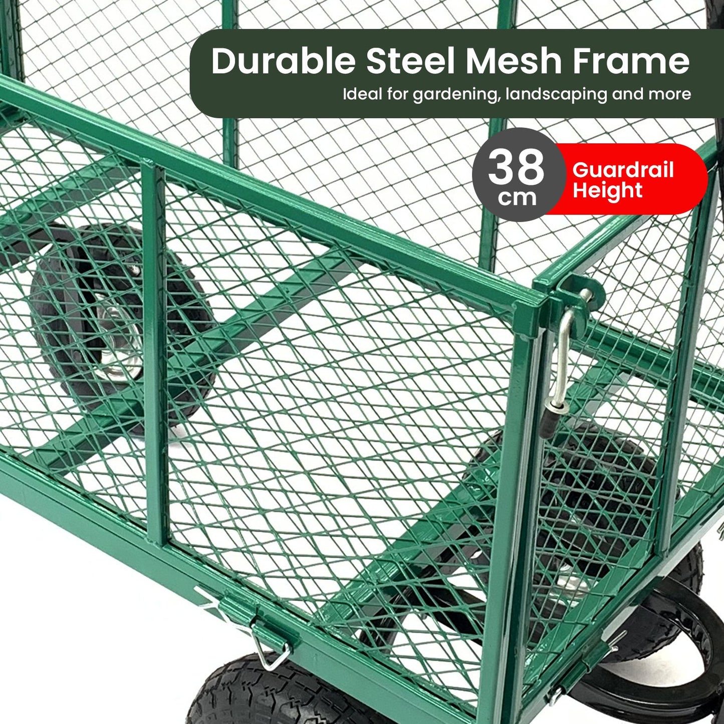 Garden Cart Beach Trolley 300kg Wallaroo Steel Mesh Deep Sides - Green