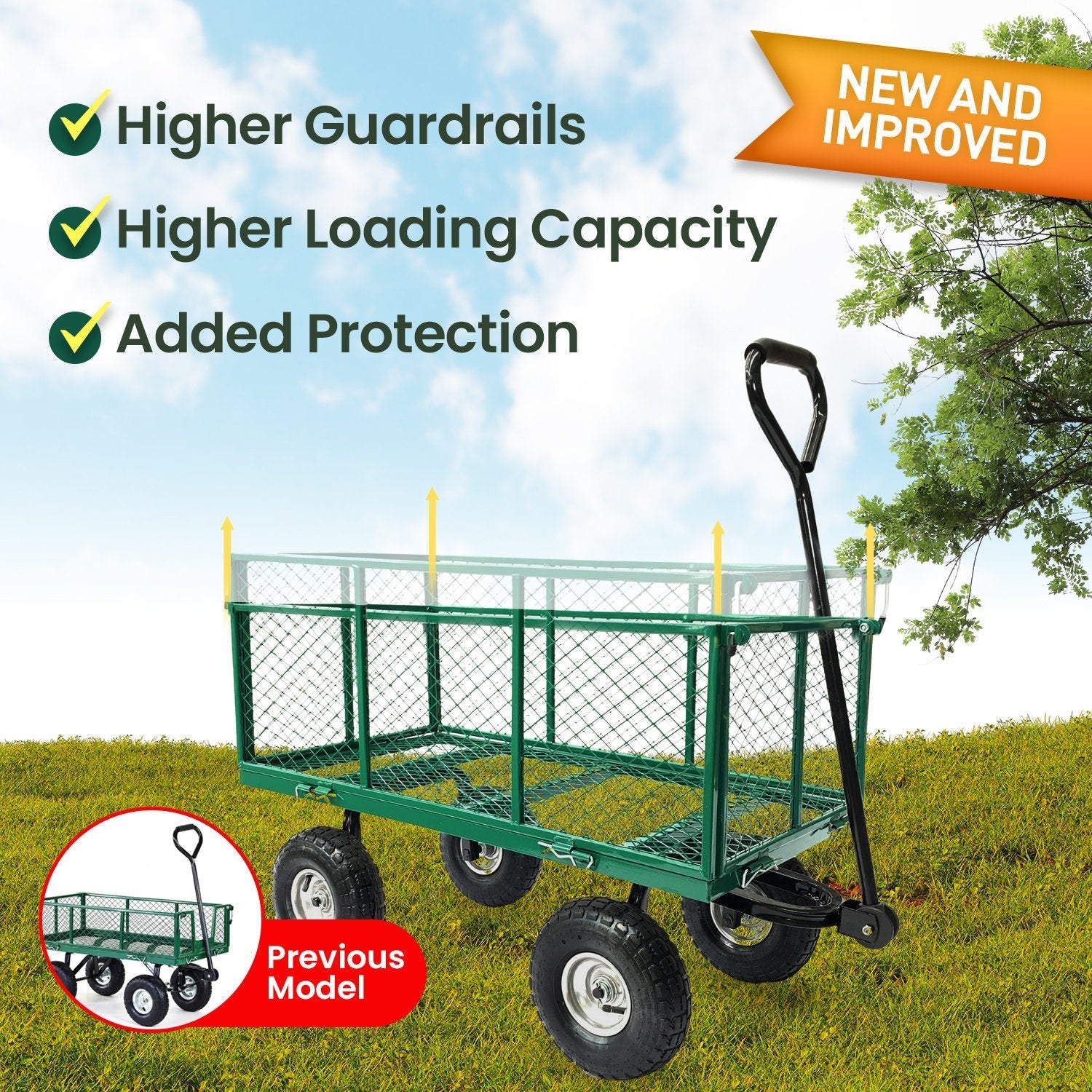 Garden Cart Beach Trolley 300kg Wallaroo Steel Mesh Deep Sides - Green