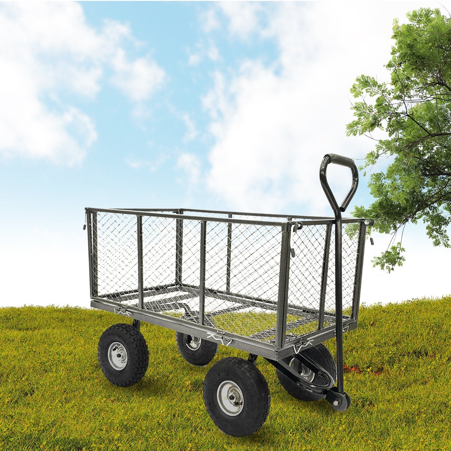 Garden Cart Beach Trolley 300kg Wallaroo Steel Mesh Deep Sides - Grey