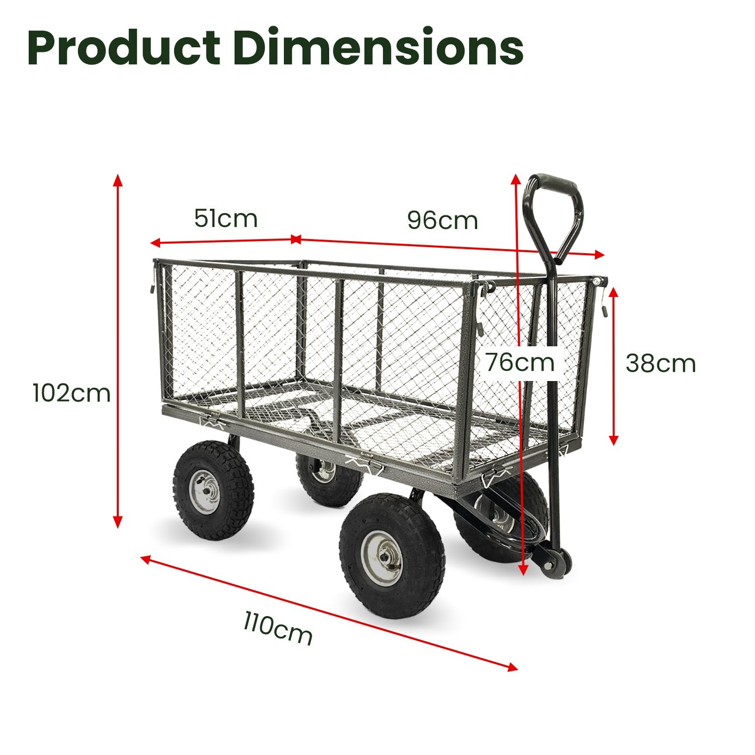 Garden Cart Beach Trolley 300kg Wallaroo Steel Mesh Deep Sides - Grey