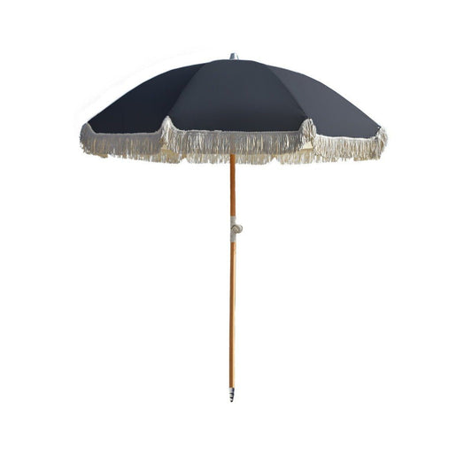 Beach Umbrella Luxury Outdoor with Tassels - Black