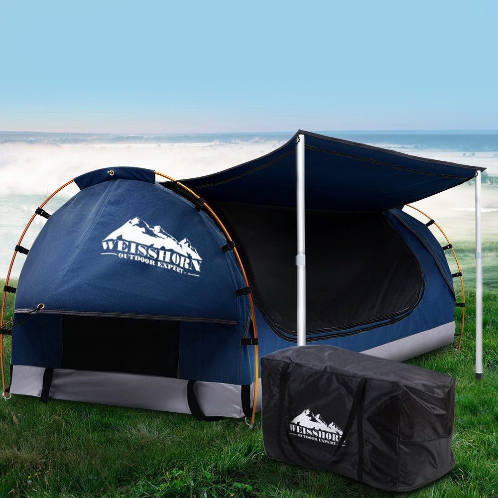 Double Swag 4cm Mattress Weisshorn Camping Swag Canvas Tent Dark Blue Conch Outdoors