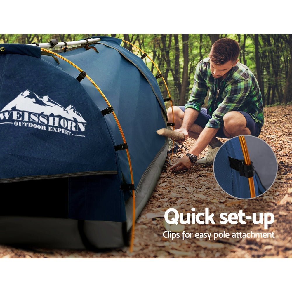 Double Swag 4cm Mattress Weisshorn Camping Swag Canvas Tent Dark Blue Conch Outdoors