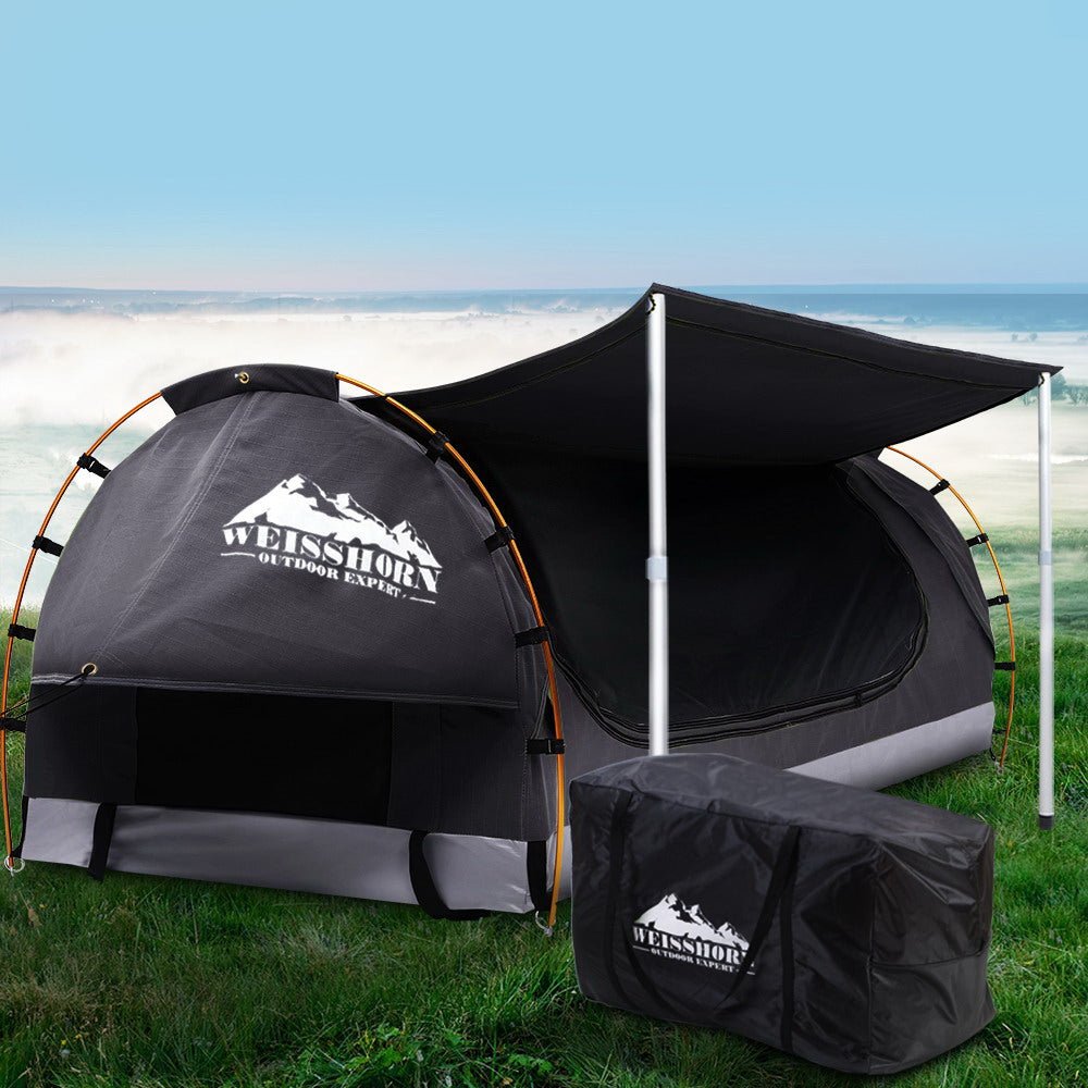 Double Swag 4cm Mattress Weisshorn Camping Swag Canvas Tent Dark Grey Conch Outdoors