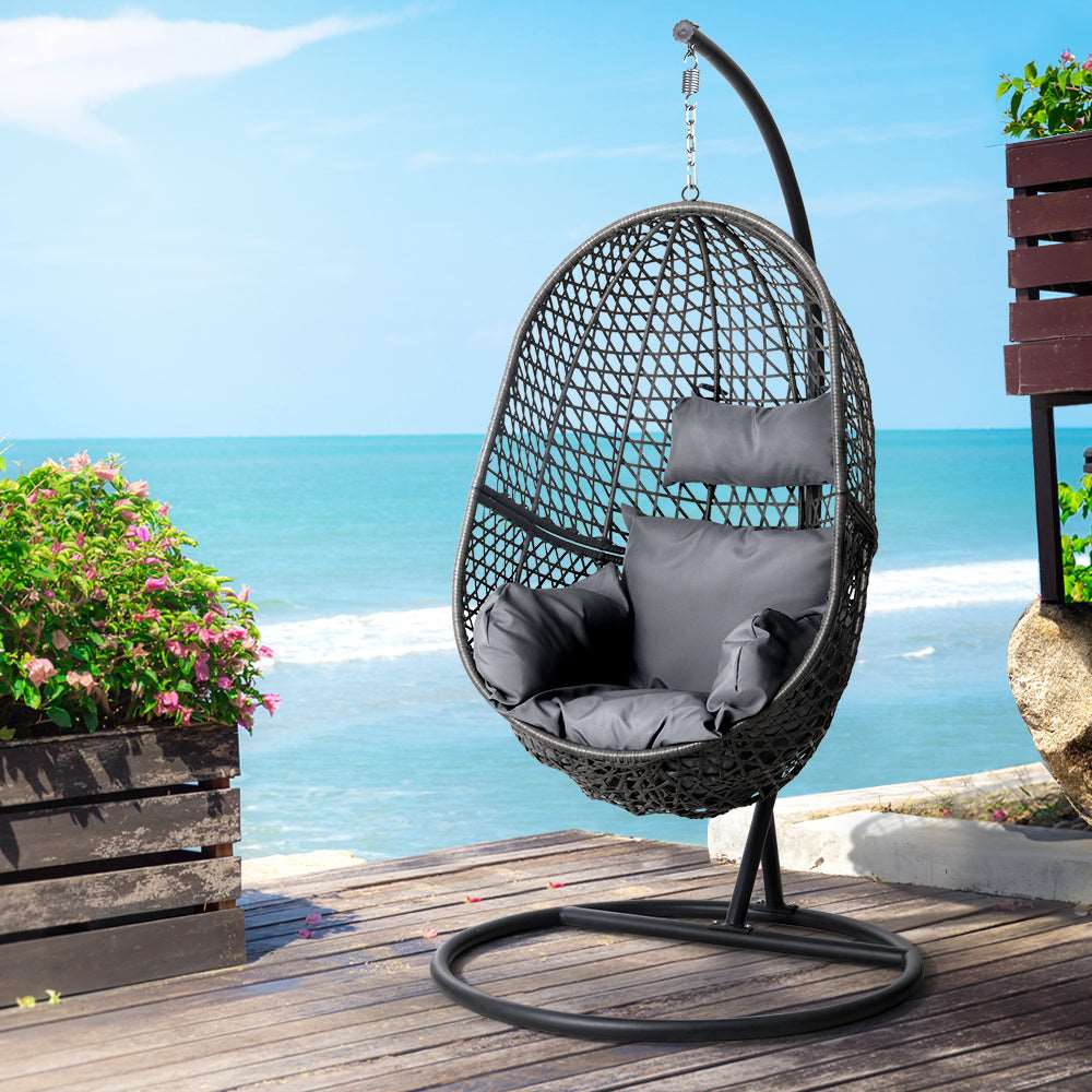 Egg Chair Outdoor Hanging Swing Chair Grey Cushions Black Conch Outdoors   Egg Chair Outdoor Hanging Swing Chair Black 7 