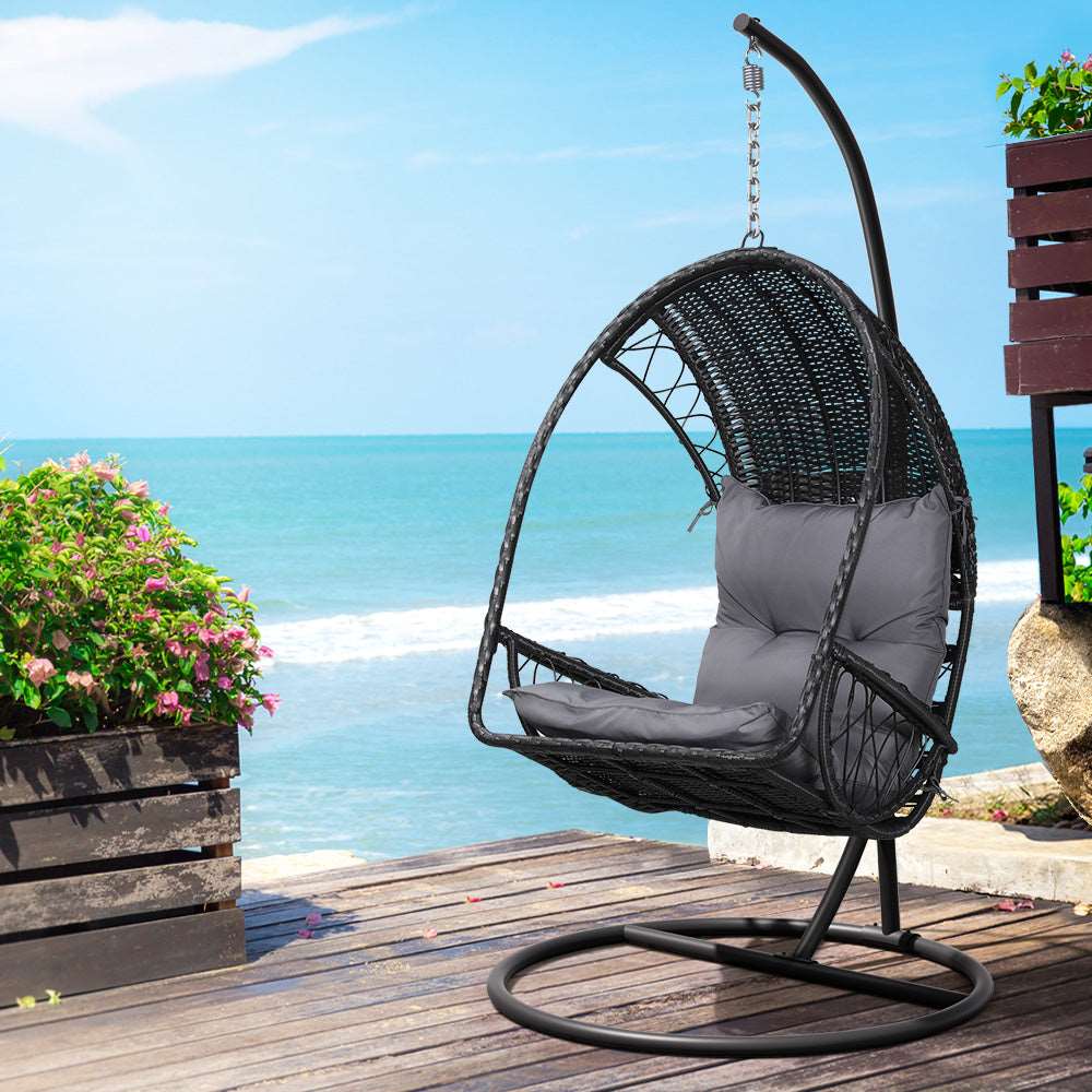 Egg Chair Outdoor Hanging Swing Chair with Armrests and Stand