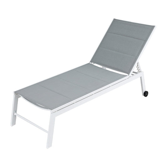 Sun Lounger Aluminium Chaise Lounge Adjustable Outdoor Setting White