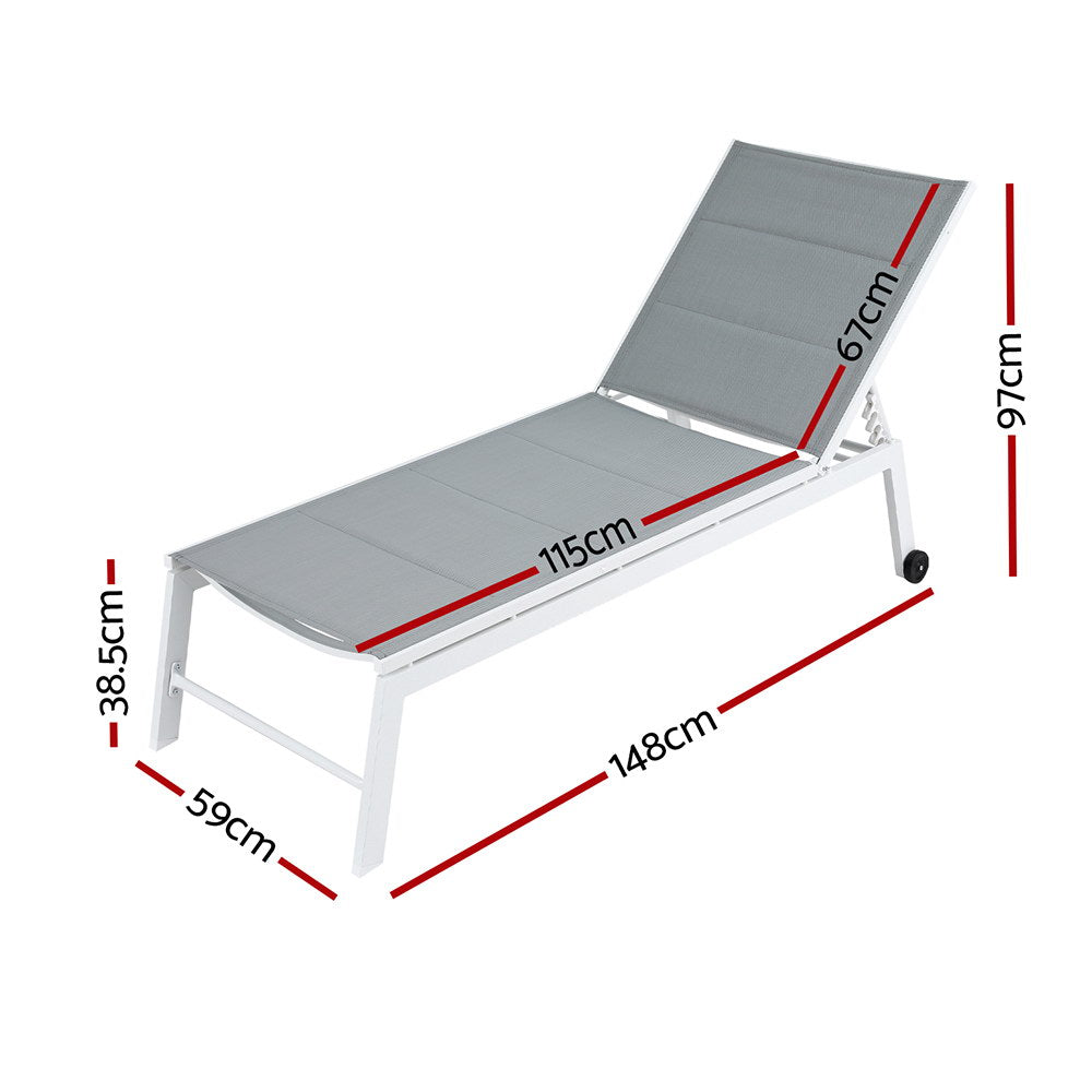 Sun Lounger Aluminium Chaise Lounge Adjustable Outdoor Setting White