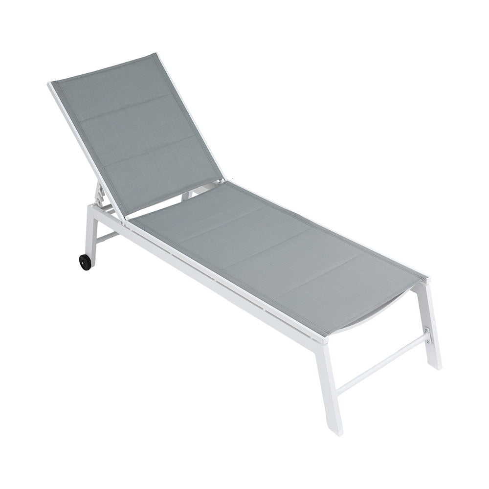 Sun Lounger Aluminium Chaise Lounge Adjustable Outdoor Setting White