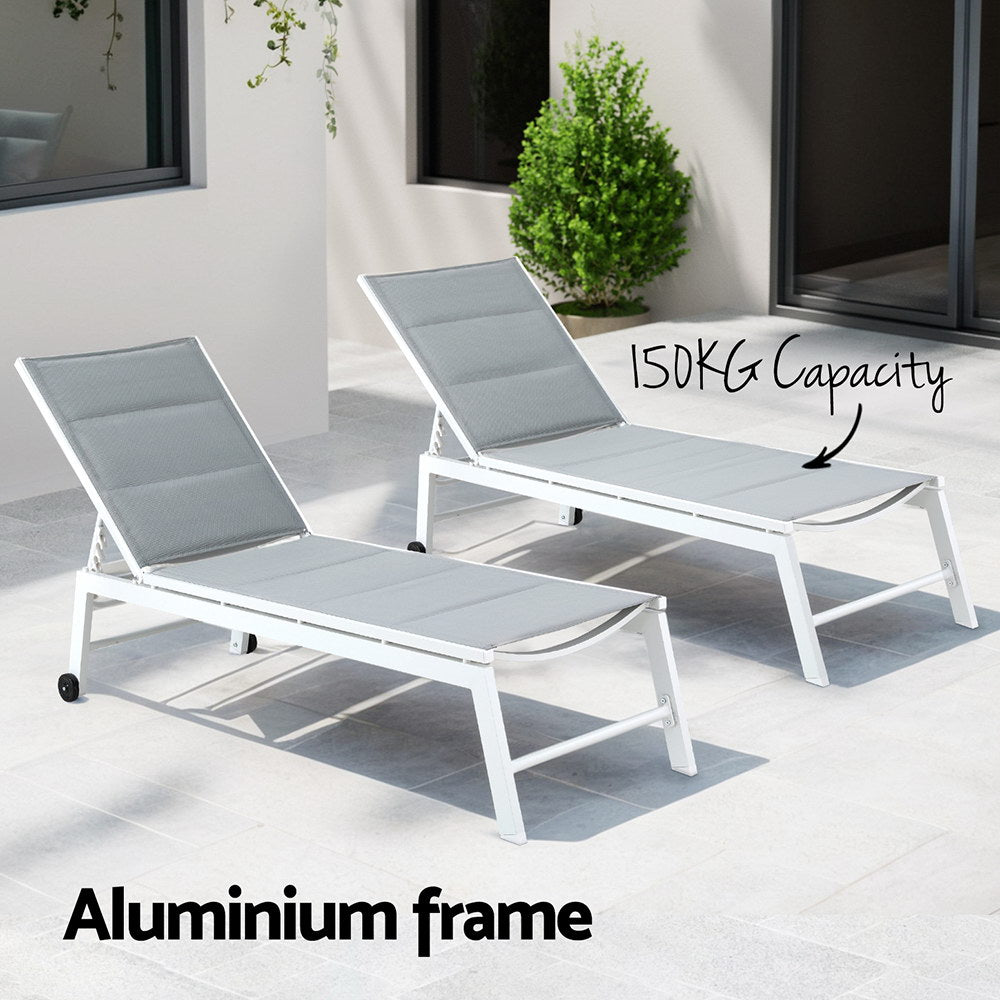 Sun Lounger Aluminium Chaise Lounge Adjustable Outdoor Setting White