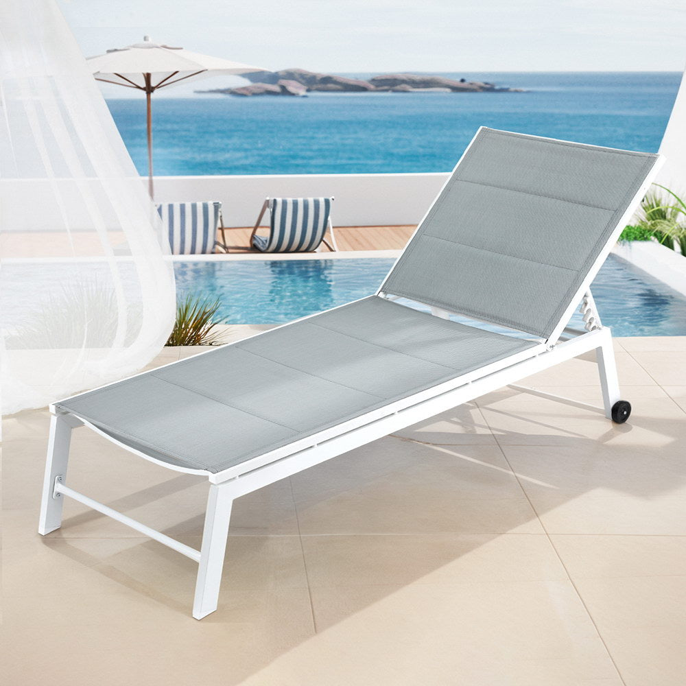 Sun Lounger Aluminium Chaise Lounge Adjustable Outdoor Setting White