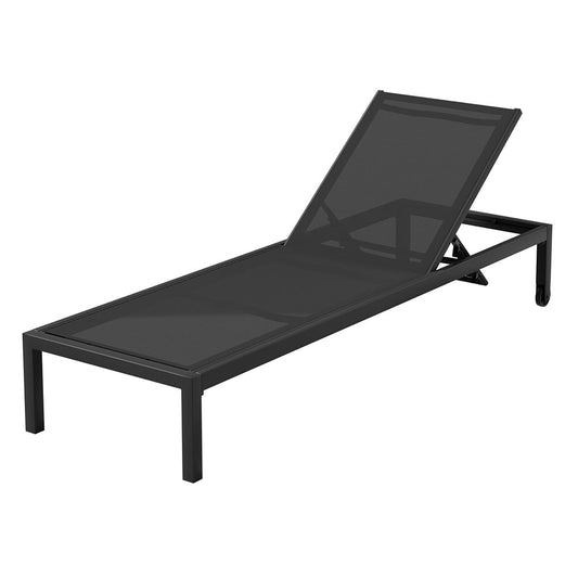 Sun Lounge with Wheels Folding Lounger Aluminium Black