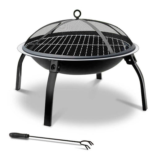 Fire Pit | 2-In-1 Portable Charcoal BBQ Grill | 22" | Black