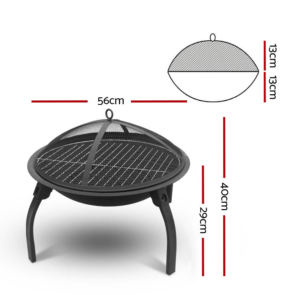 Fire Pit | 2-In-1 Portable Charcoal BBQ Grill | 22" | Black