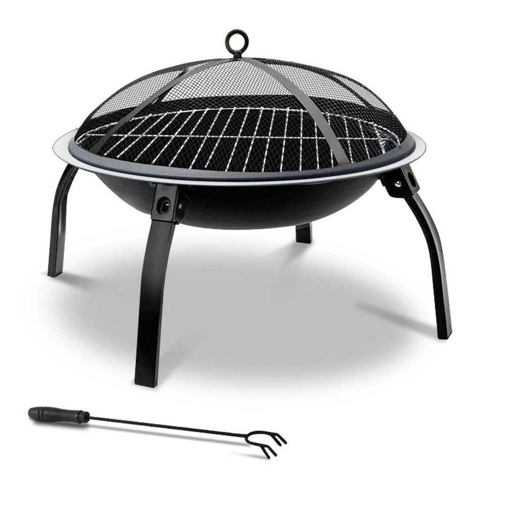 Fire Pit | 2-In-1 Portable Charcoal BBQ Grill | 30" | Black