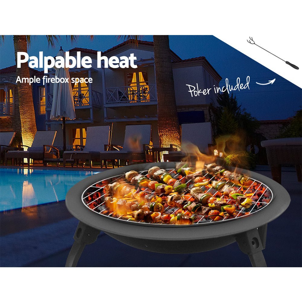 Fire Pit | 2-In-1 Portable Charcoal BBQ Grill | 30" | Black